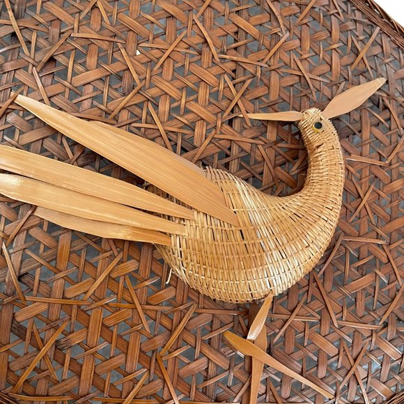 Vtg 70s Woven Wicker Bird Hanging Wall Art Bohemian MCM Brown Roadrunner 14.5" - Picture 2 of 5